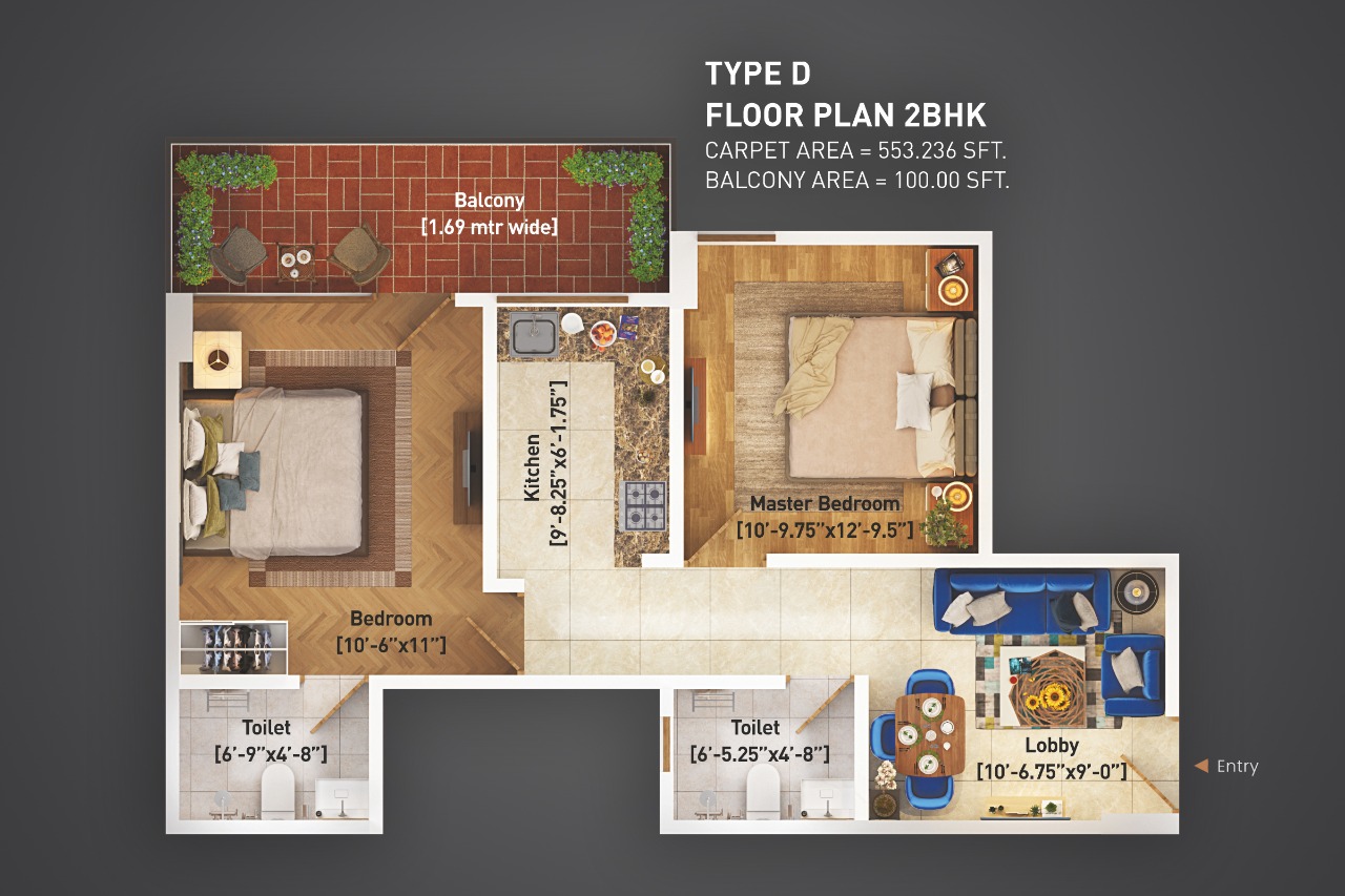 2 BHK Type C Floor Plan Breez Global Heights 88A