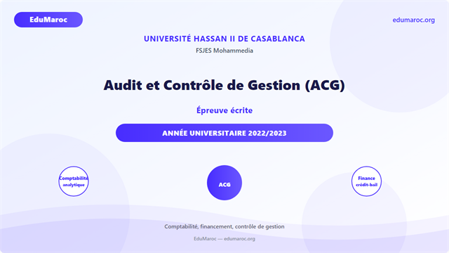 Exemple Concours Master Audit et Contrôle de Gestion ACG FSJES Mohammedia 2022-2023