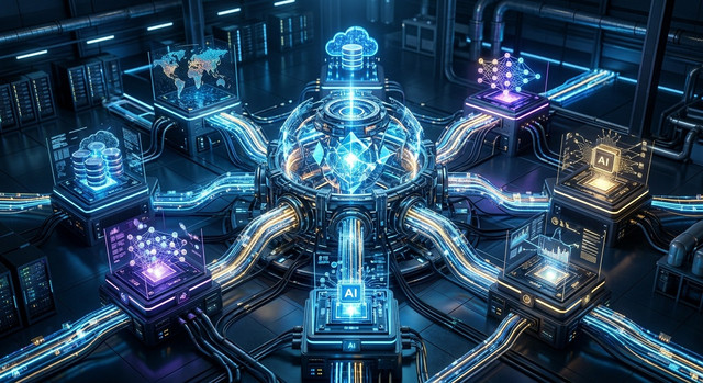 Visual representation of multiple AI and data platforms connecting