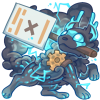 Thunderback Slink holding a strike sign in it's mouth