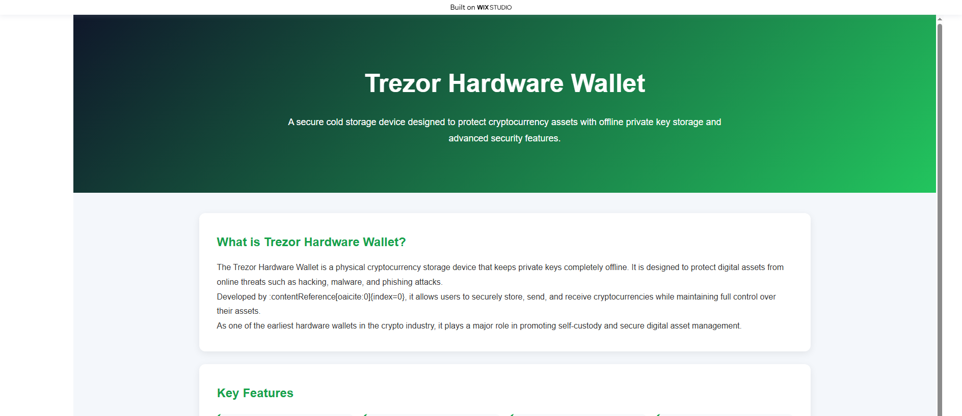Stored screenshot of hardwarwallet.wixstudio.com