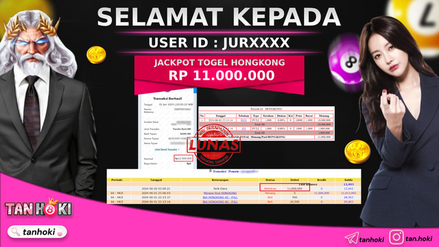 TANHOKI JACKPOT TOGEL PASARAN HONGKONG Rp.11.000.000,- LUNAS