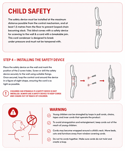 Step 4 child safety device installation guide for Venetian blinds