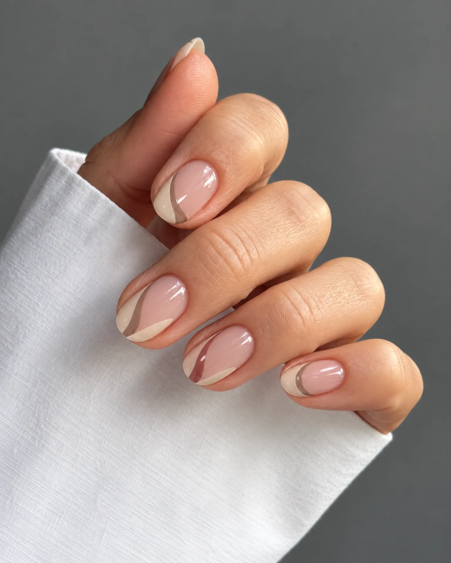 Round Side-French Sweep manicure inspiration for round nail ideas
