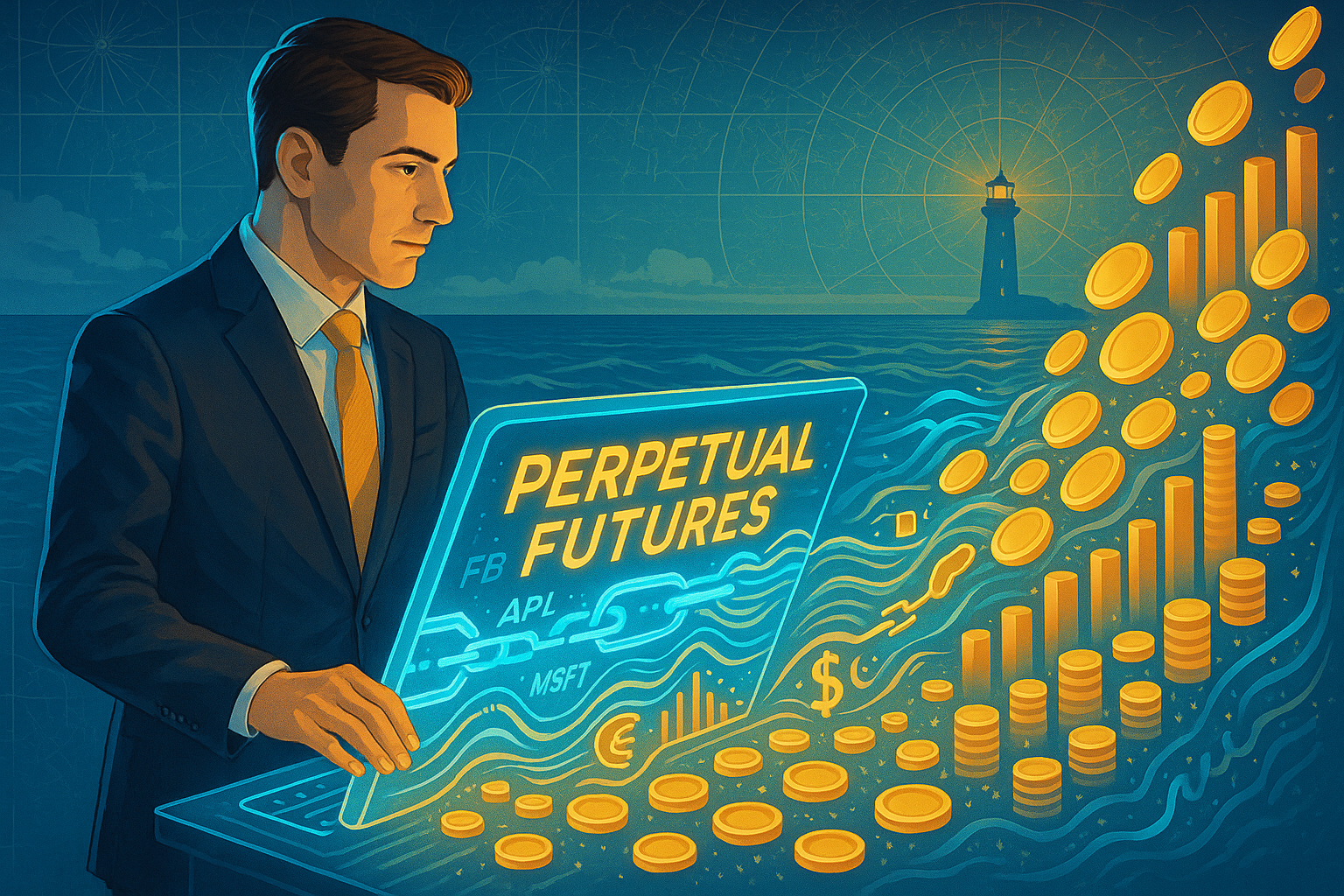 Illustration of Brett Harrison launching a new platform bridging crypto and traditional finance
