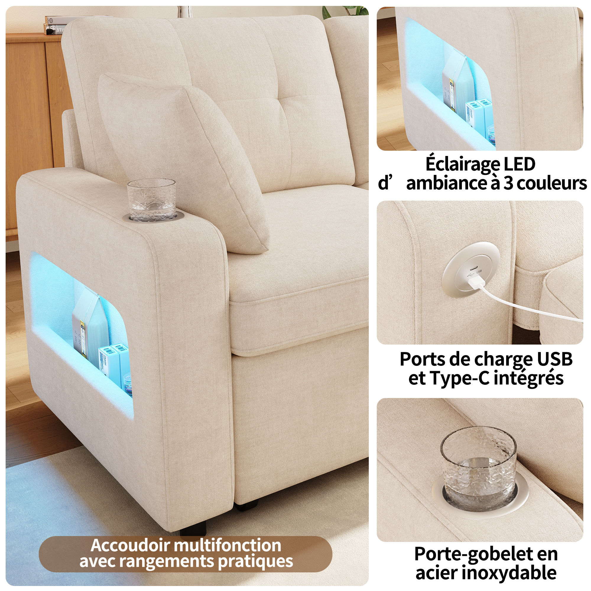 Canapé convertible beige dans le salon