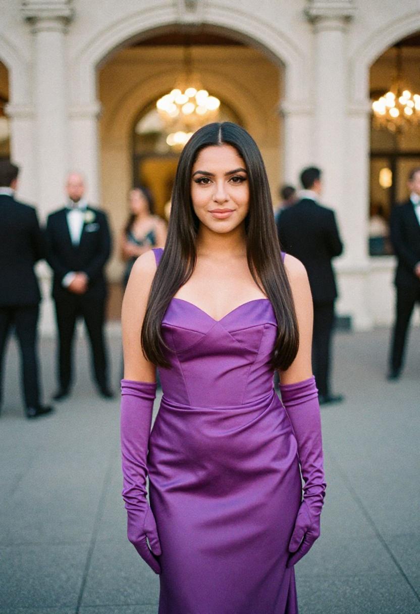 Arms raised in joy in cobalt blue ball gown for dramatic prom entrance