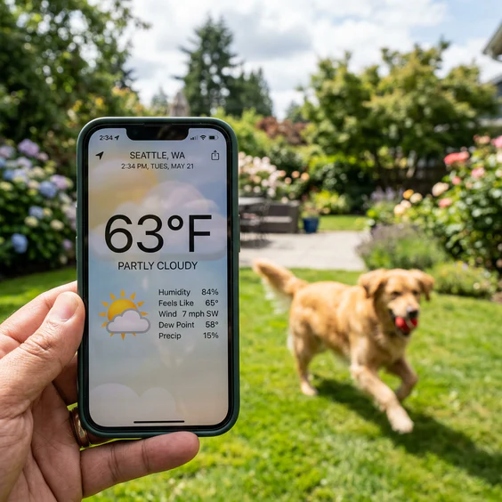 Outdoor thermometer showing a mild temperature