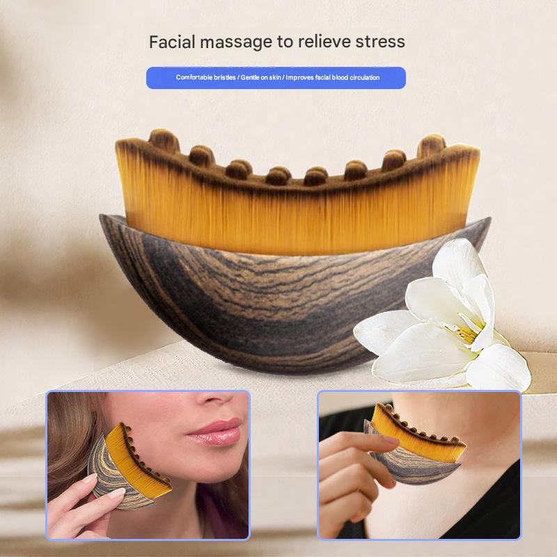 Marble Pattern Lymphatic Contour Face Brush - Curved Facial Eye Neck Massage Tool - Nylon Bristle Body Brush for Skin Tightening Circulation Detox - Plastic Handle Dry Brushing