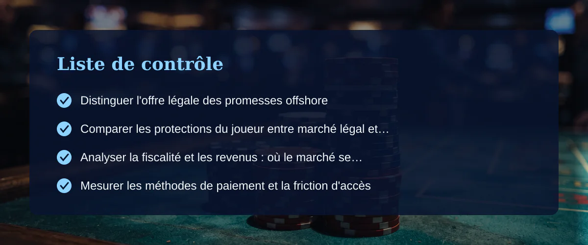 Nouveau jeu de casino en ligne : ce que le marché français propose contre ce que la loi autorise — Liste de contrôle