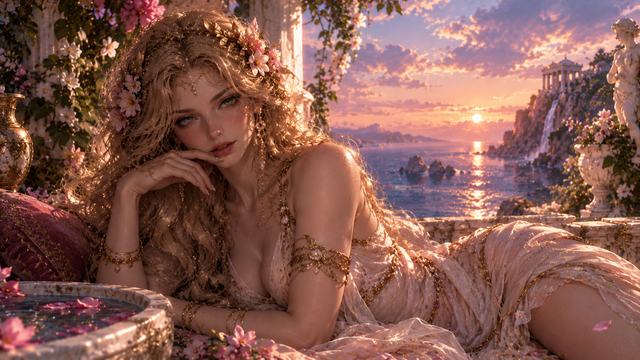 Golden Goddess by the Sunset Lagoon