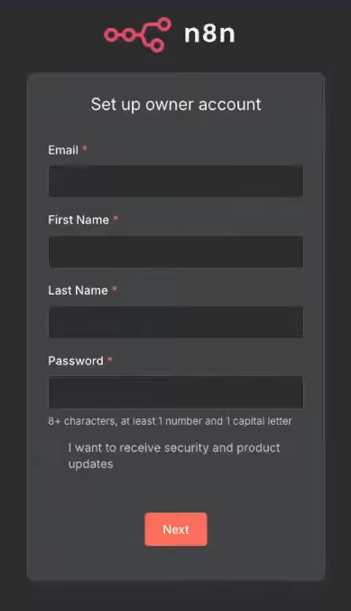 n8n owner account setup