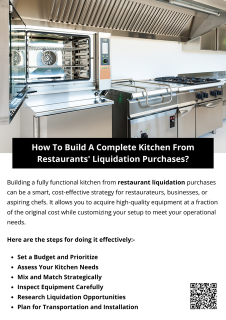 By carefully planning, inspecting, and strategically purchasing equipment through restaurant liquidations, you can build a complete, efficient kitchen while keeping startup costs manageable. This approach not only saves money but can also give your business a unique, functional setup tailored to your culinary vision. To know more visit here https://www.auctionmasters.com/industries/food-service-hospitality