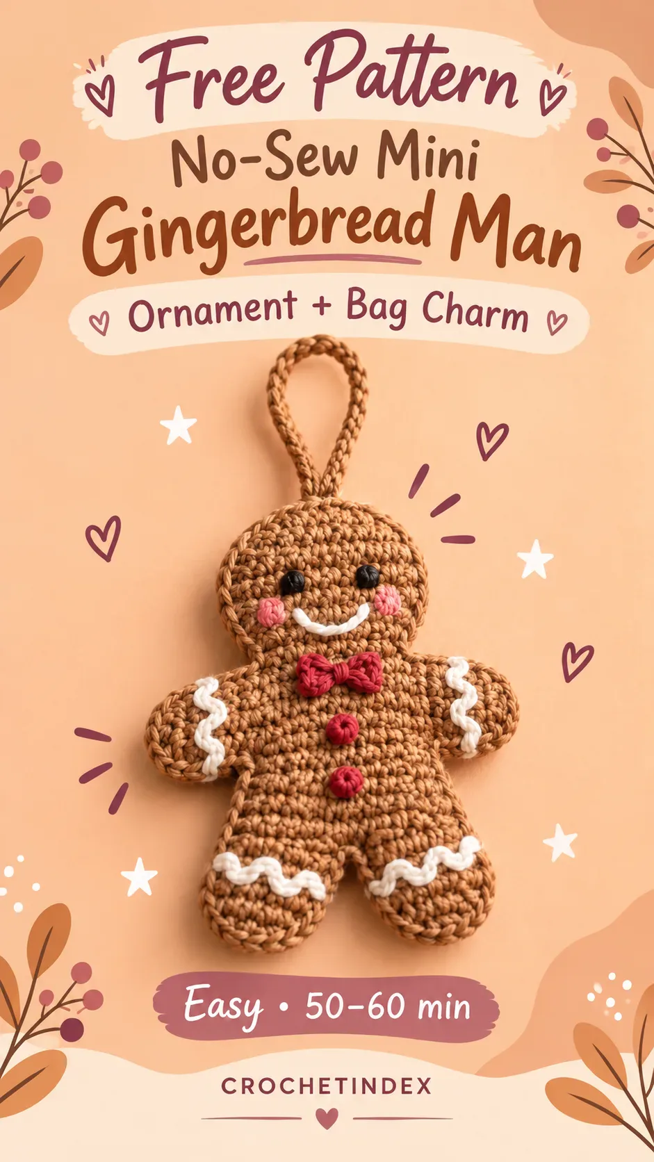 No-Sew Mini Gingerbread Man Ornament & Bag Charm Pinterest project poster
