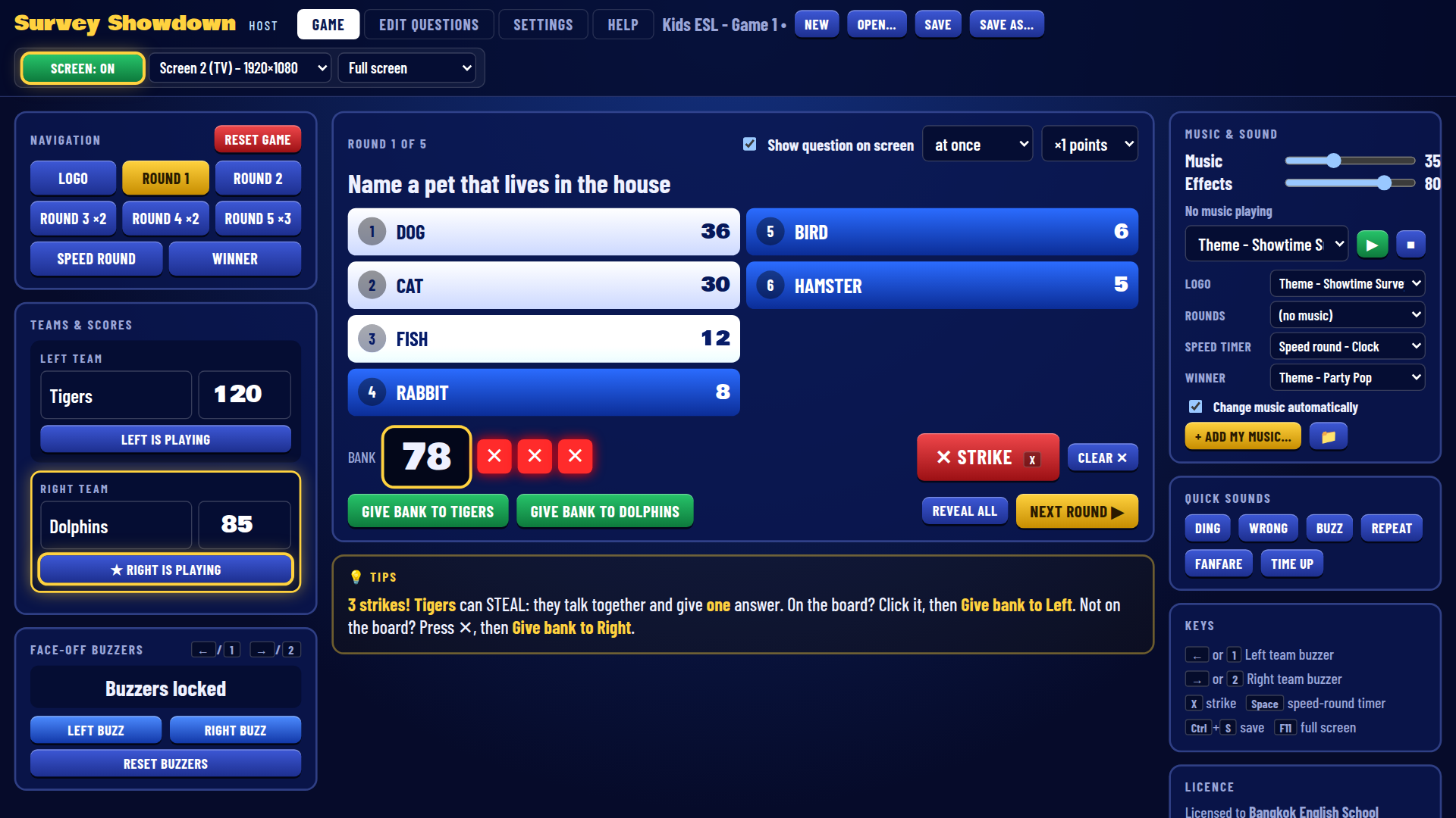 Survey Showdown – Host screen – running a round