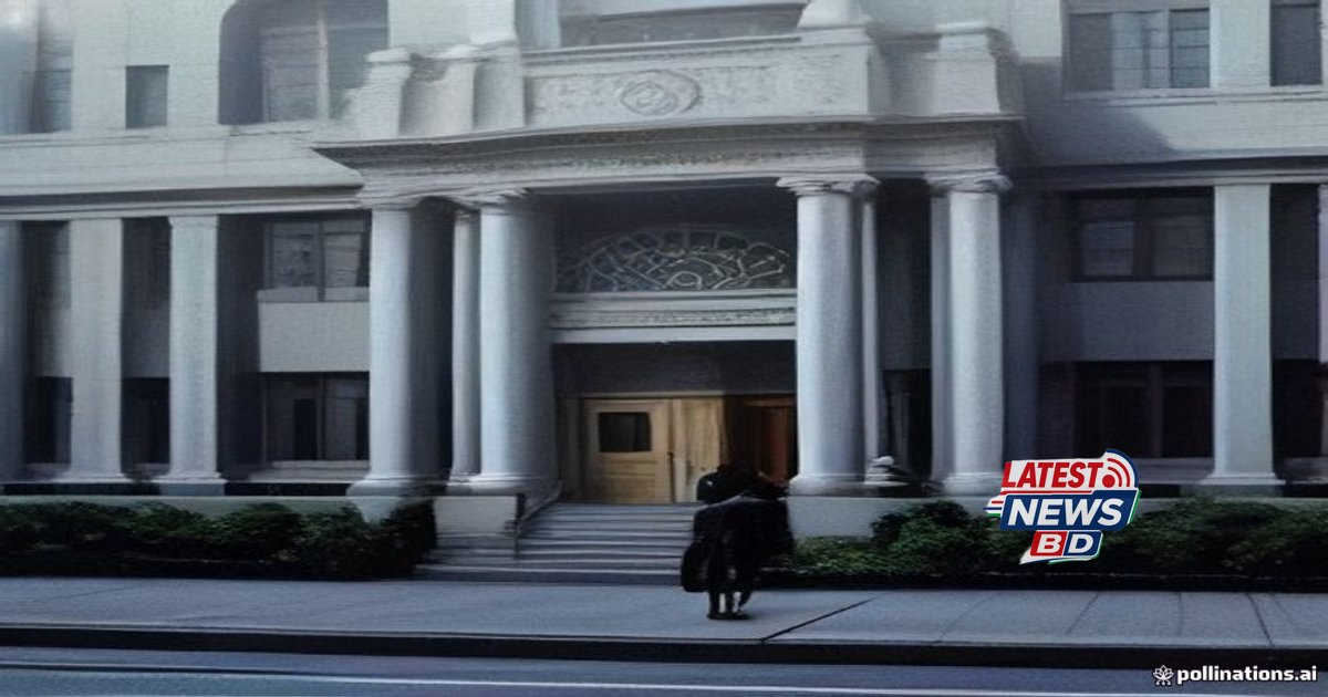 Government building with investigators reviewing financial documents and property records related to a corruption case