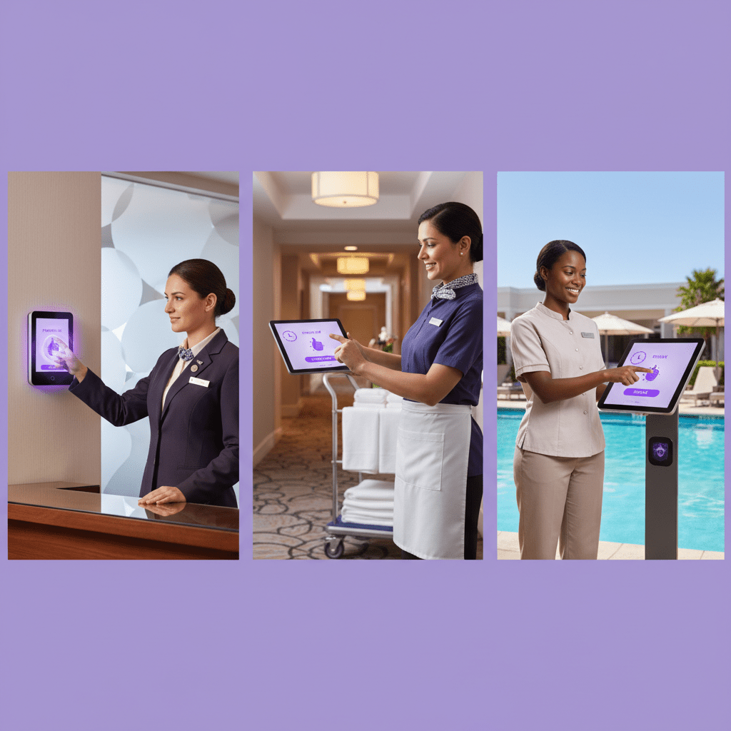Hotel team using mobile and kiosk clock-ins for clean time tracking