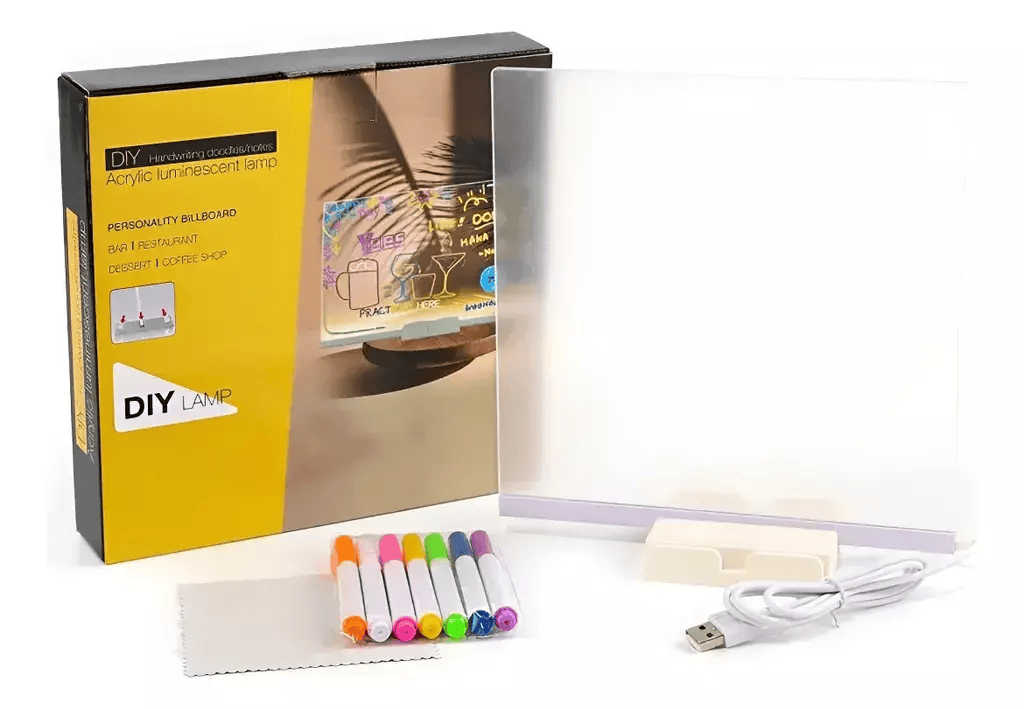 Contenido de la pizarra m&aacute;gica LED de 15 por 15 cm
