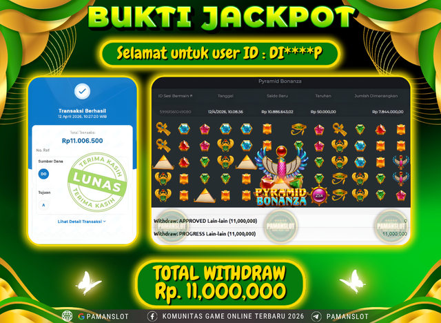 Selamat kepada Member PAMANSLOT Game Pyramid Bonanza : DI****P
