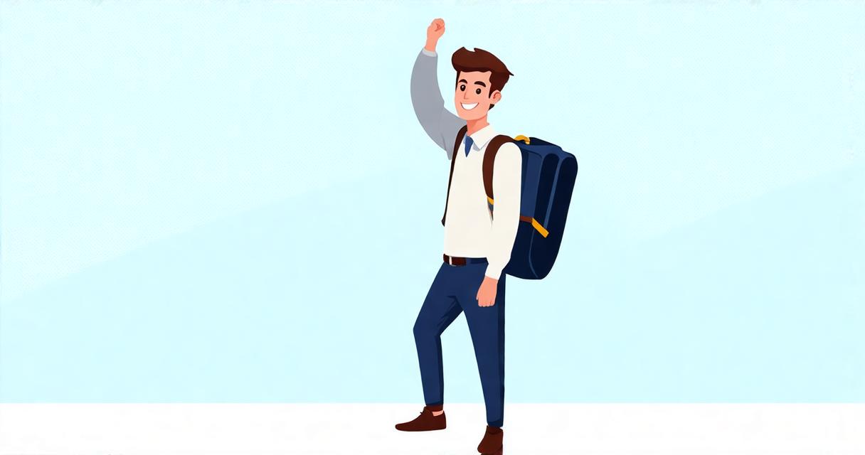 a bright-eyed young college graduate with a casual half-tucked shirt, a backpack slung over one shoulder, and an easy grin, standing tall with the round shield raised confidently overhead, one foot stepping forward