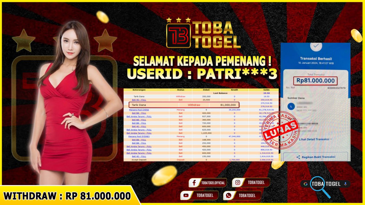 JACKPOT SYDNEY DAN CHINA POOLS 81 JUTA - DI BAYAR LUNAS !