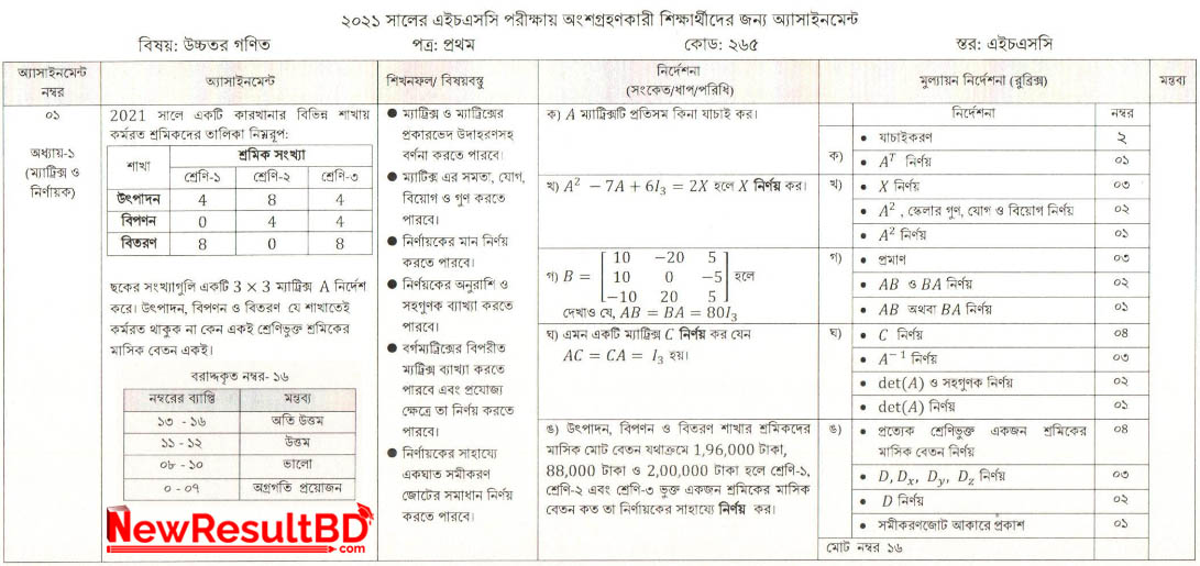 এইচএসসি উচ্চতর গণিত দ্বিতীয় সপ্তাহের অ্যাসাইনমেন্ট ২০২১