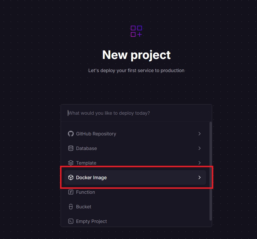 Railway deployment step 2: Selecting Docker deployment