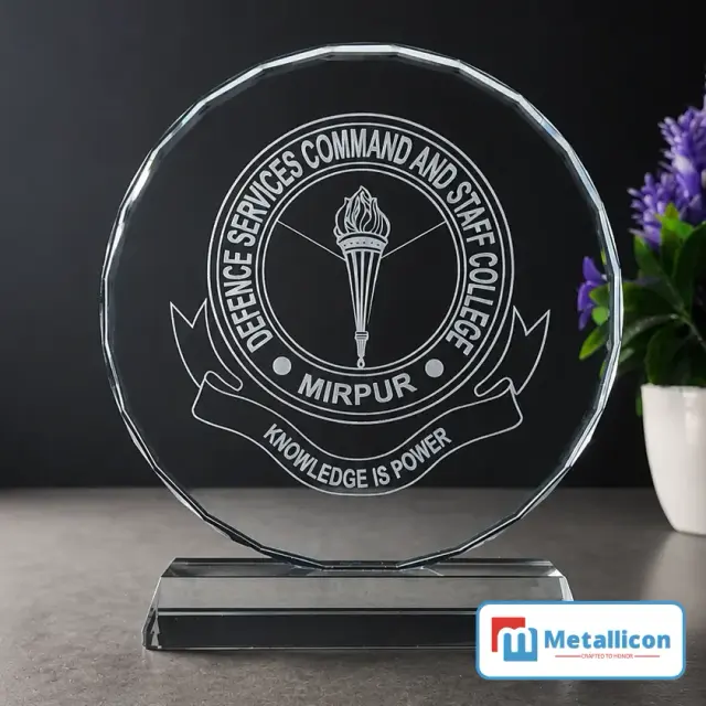 Round Crystal Award With Faceted Edge Large Metallicon