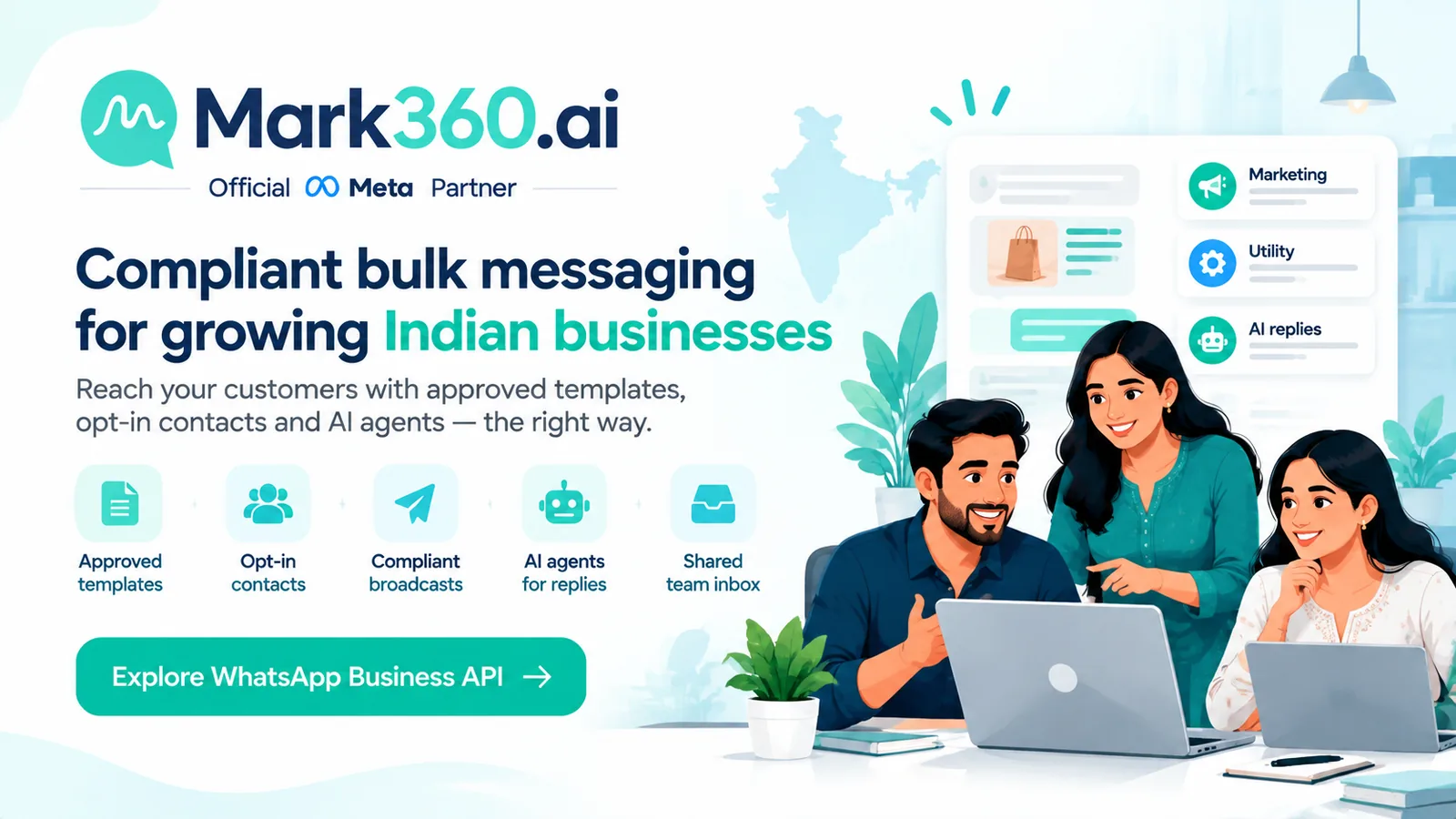 Mark360 Official Meta Partner CTA for WhatsApp API broadcasts