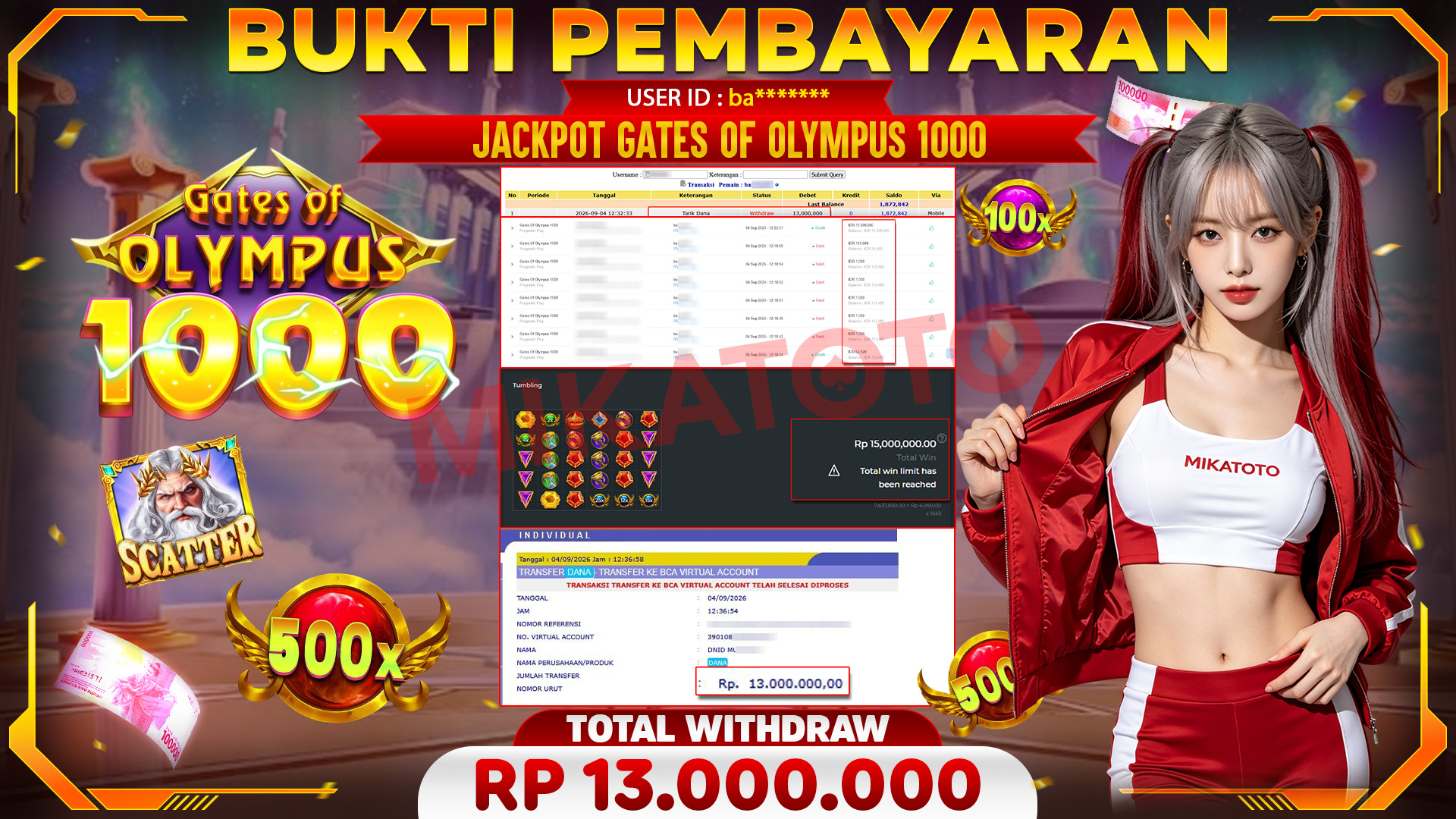 🏆 SELAMAT KEPADA PEMENANG JACKPOT DI Gates Of Olympus 1000 - Pragmatic Play 13,000,000🏆