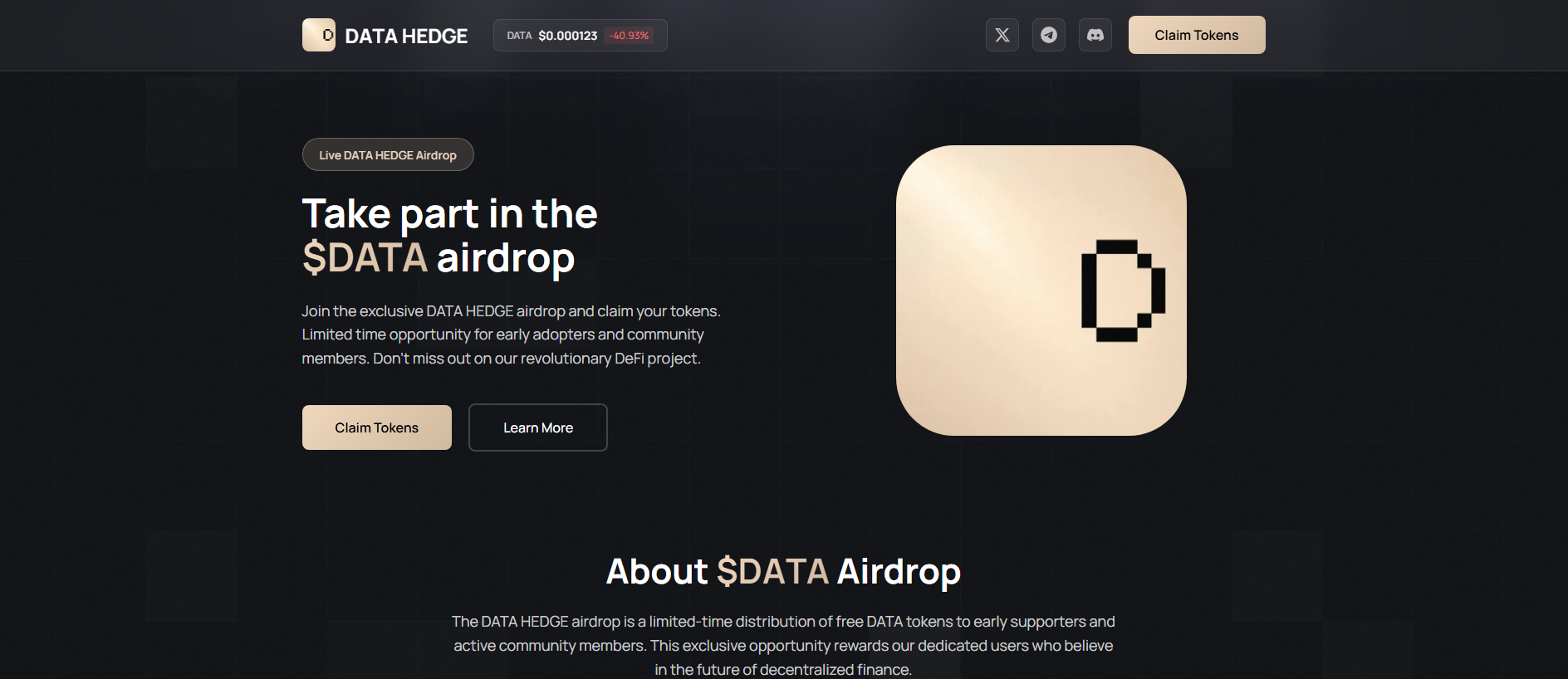 Screenshot of datahedgetoken.live
