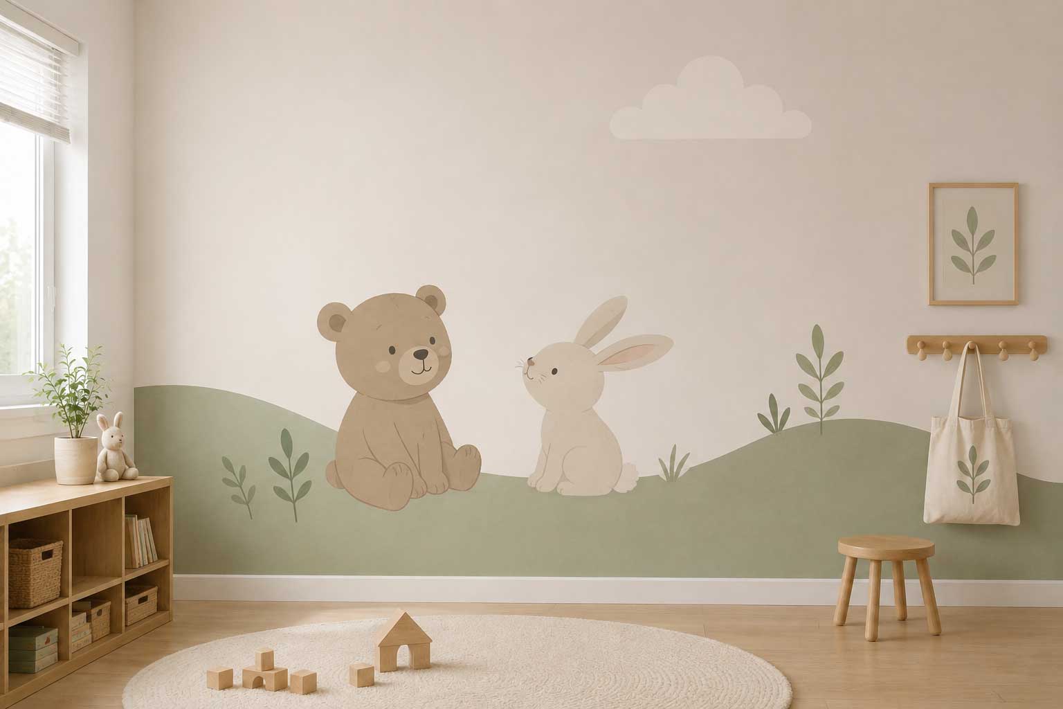 Bear and rabbit rolling hills mural