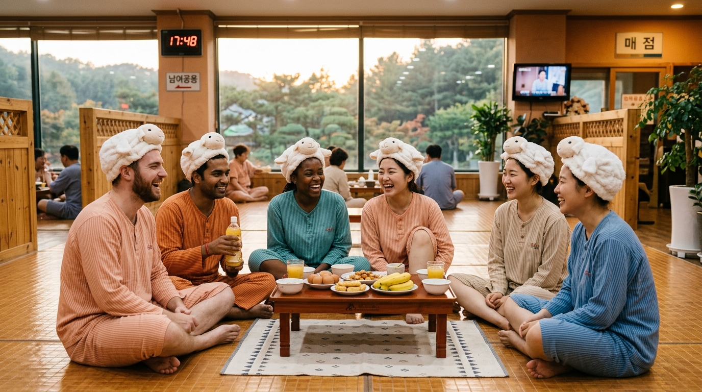 Korean jjimjilbang snacks including sikhye and sauna eggs