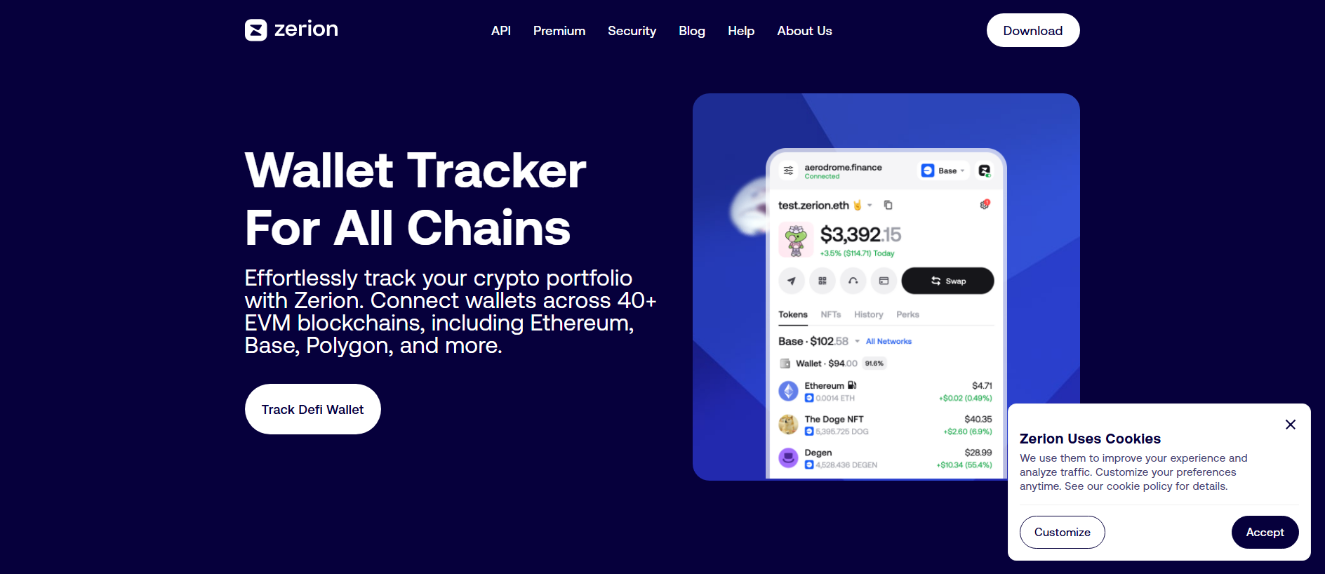 Screenshot of zerion-tracker.firebaseapp.com