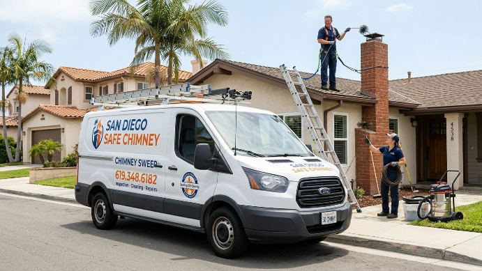 Chimney sweep technicians at work in San Diego