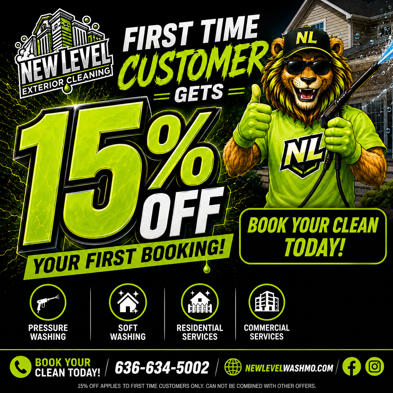 New Level Exterior Cleaning — First Time Customer 15% Off Your First Booking