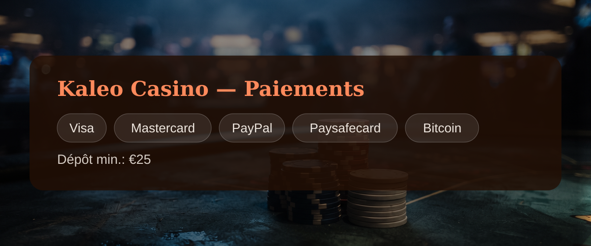 Kaleo Casino — Paiements: Visa, Mastercard, PayPal, Paysafecard, Bitcoin Kaleo Casino — Paiements: Visa, Mastercard, PayPal, Paysafecard, Bitcoin