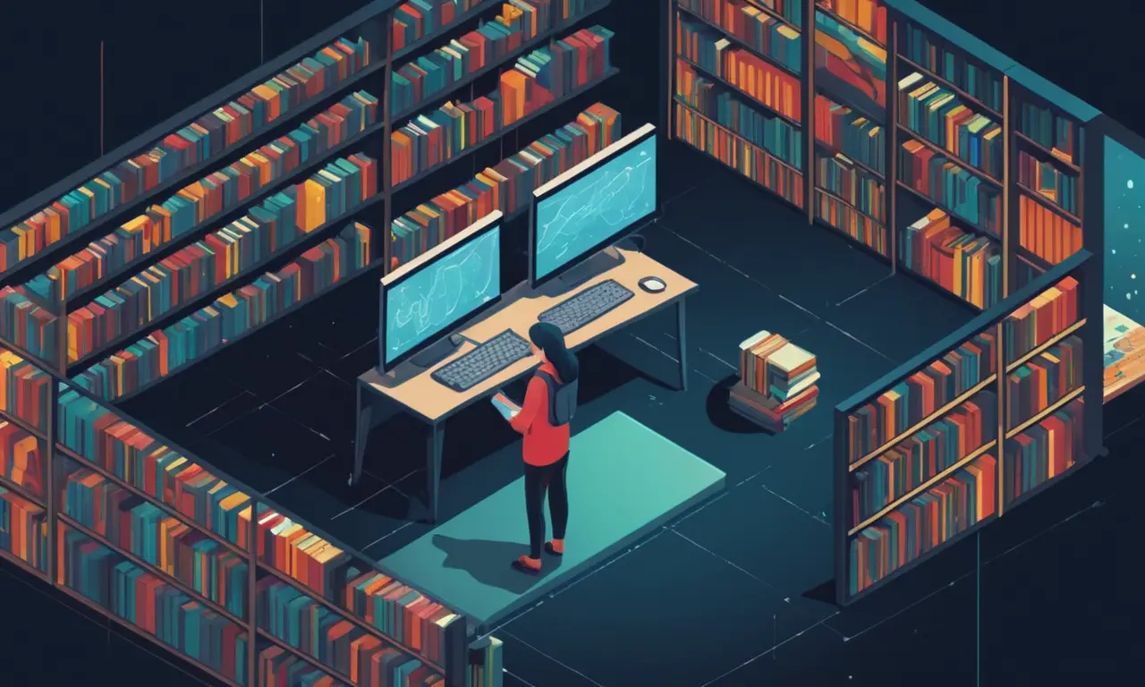 Un investigador que estudia un libro sobre lenguaje y educación rodeado de papeles y notas.