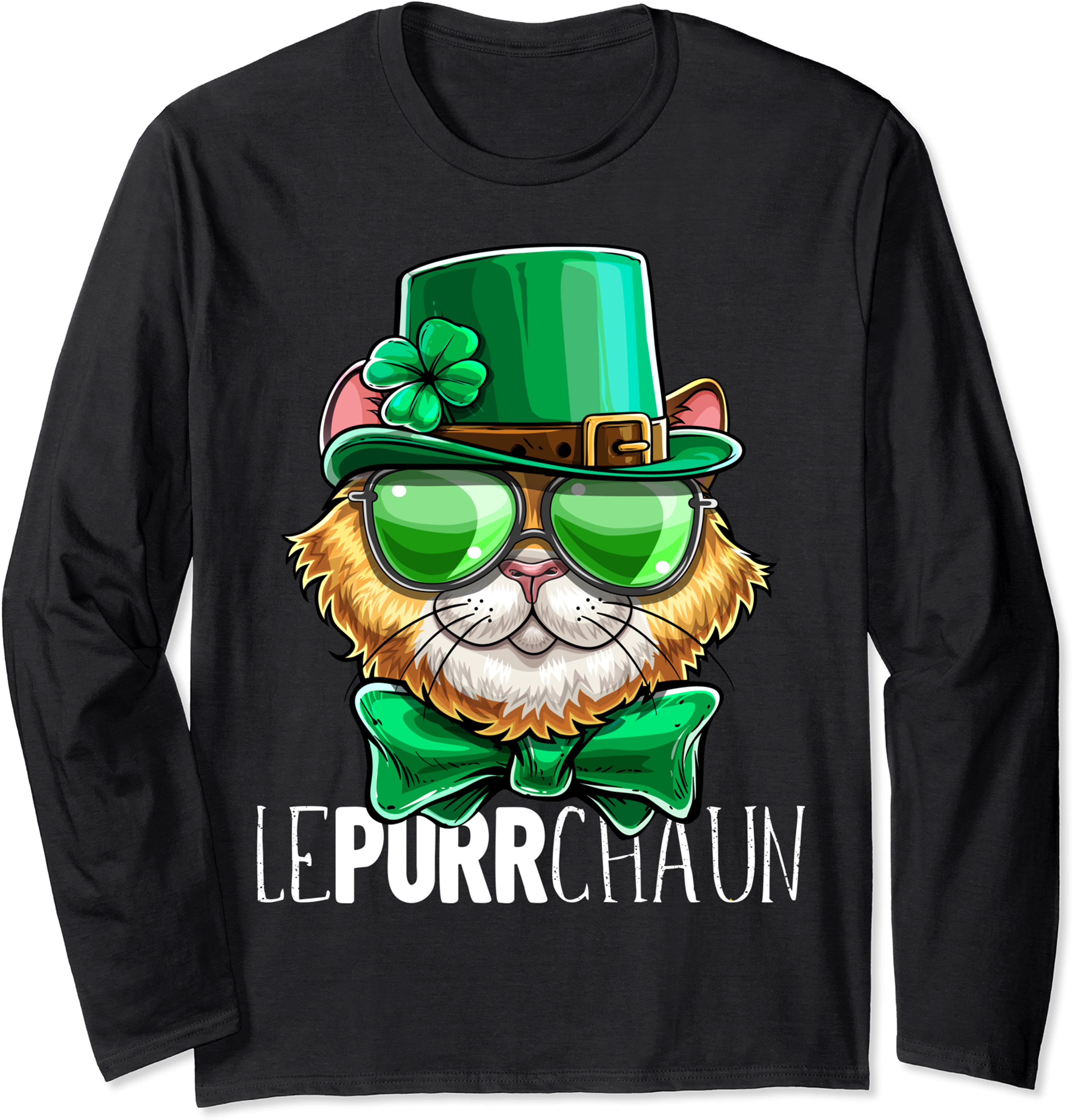 Lepurrchaun St. Patrick’s Day Cat Leprechaun Shamrock Long Sleeve T-Shirt