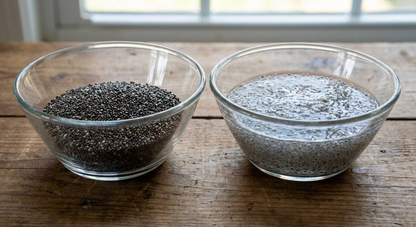 Suche vs namoczone nasiona chia.