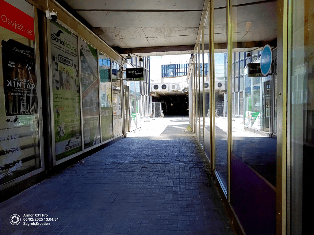 A passageway and shops during our first walk around Zagreb.