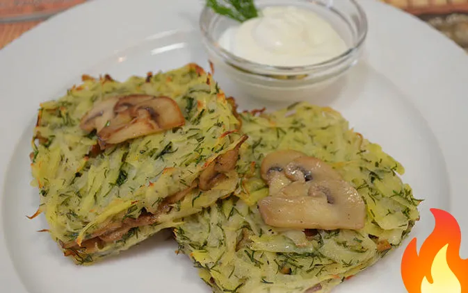 Постер Запеченные драники с грибной начинкой