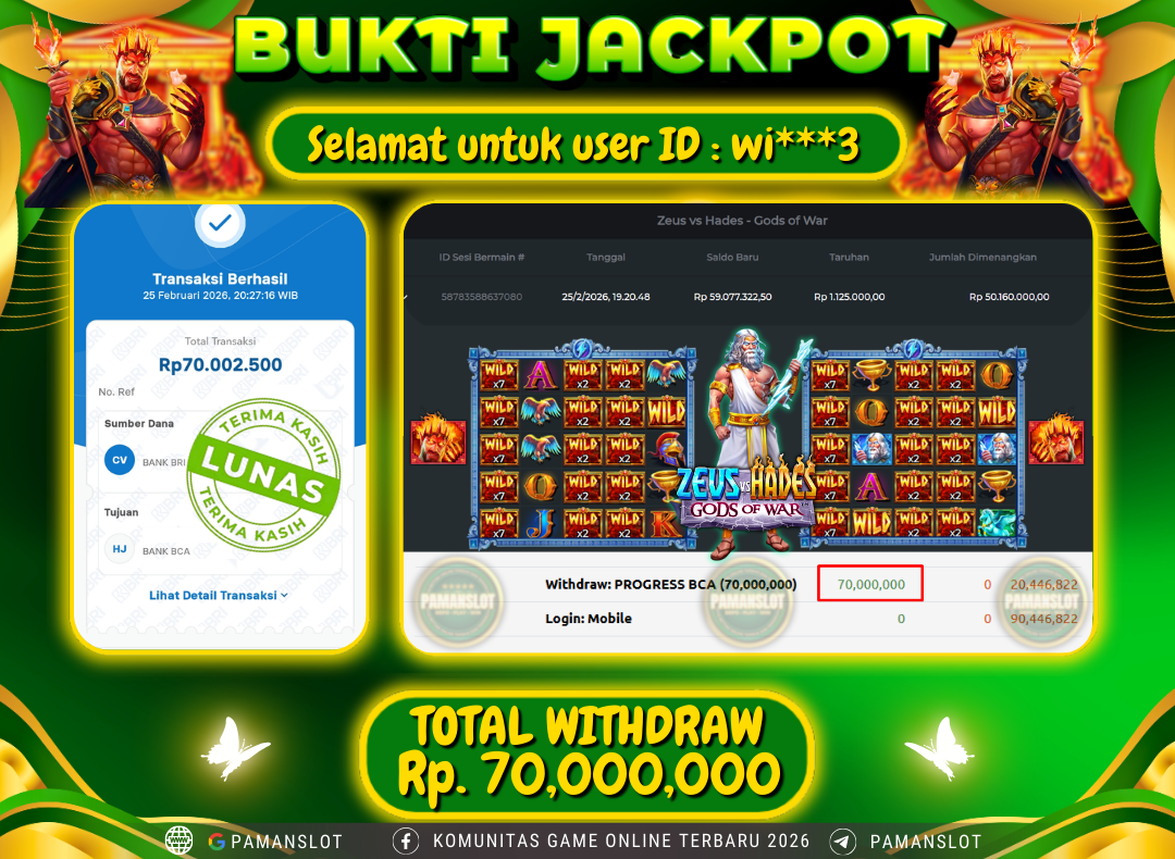 PAMANSLOT JACKPOT Game PP - Zeus vs Hades - Gods of War Rp.70,000,000- LUNAS