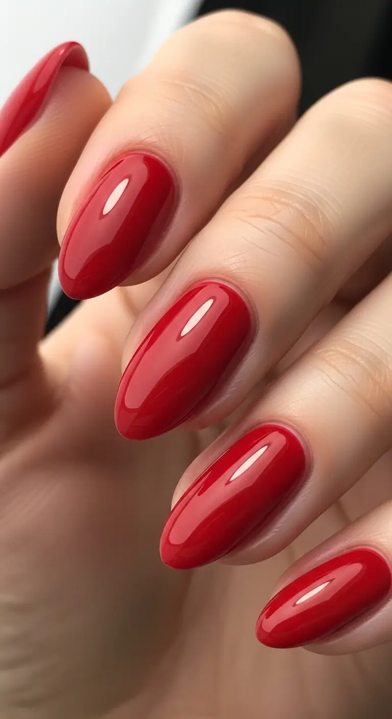 Glazed Cherry Red Short Almond Nails