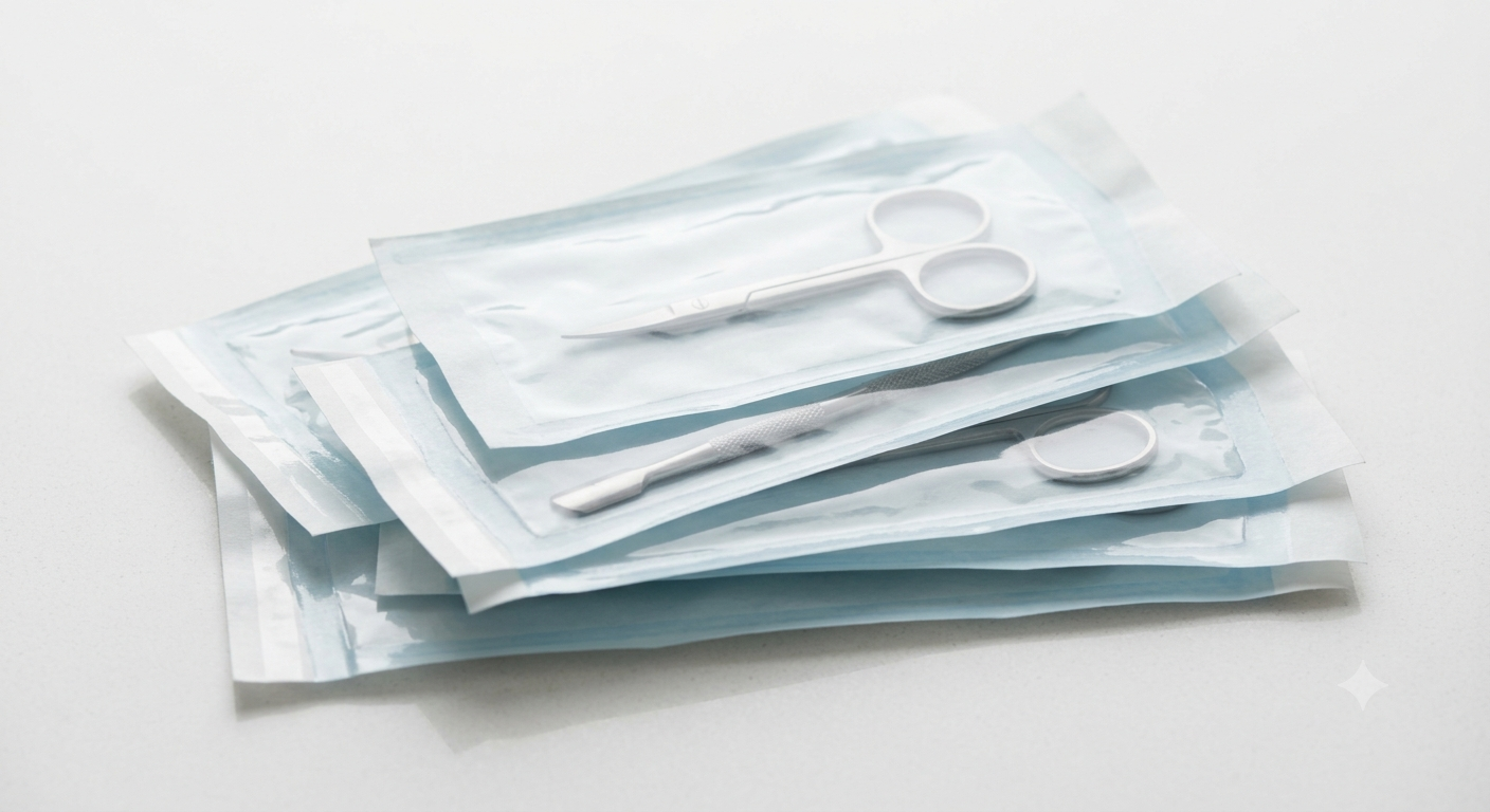 Sealed sterilization pouches with metal tools
