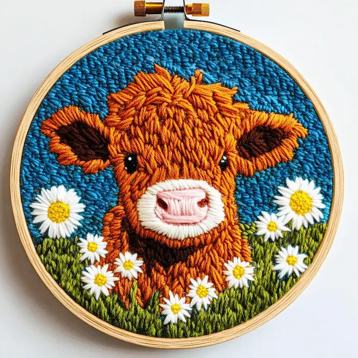 Aesthetic DIY Punch Needle Kit – Cute Highland Cow Embroidery for Beginner Crafting & Gift Inspiration