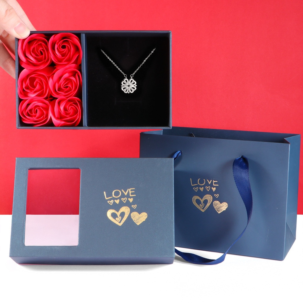 Silvery Four Leaf Clover Necklace - Plated Copper with Zirconia - Adjustable 40cm Chain, Convertible Heart Pendant, Elegant Gift for sweetheart