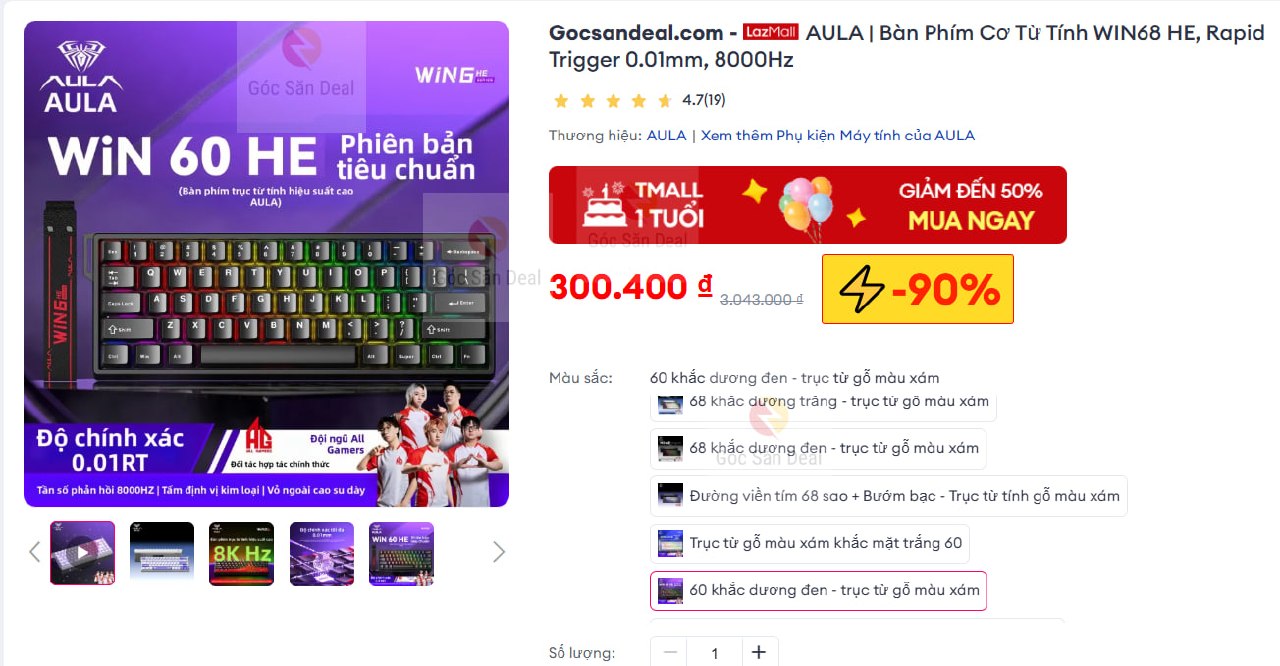 AULA | Bàn Phím Cơ Từ Tính WIN68 HE, Rapid Trigger 0.01mm, 8000Hz
