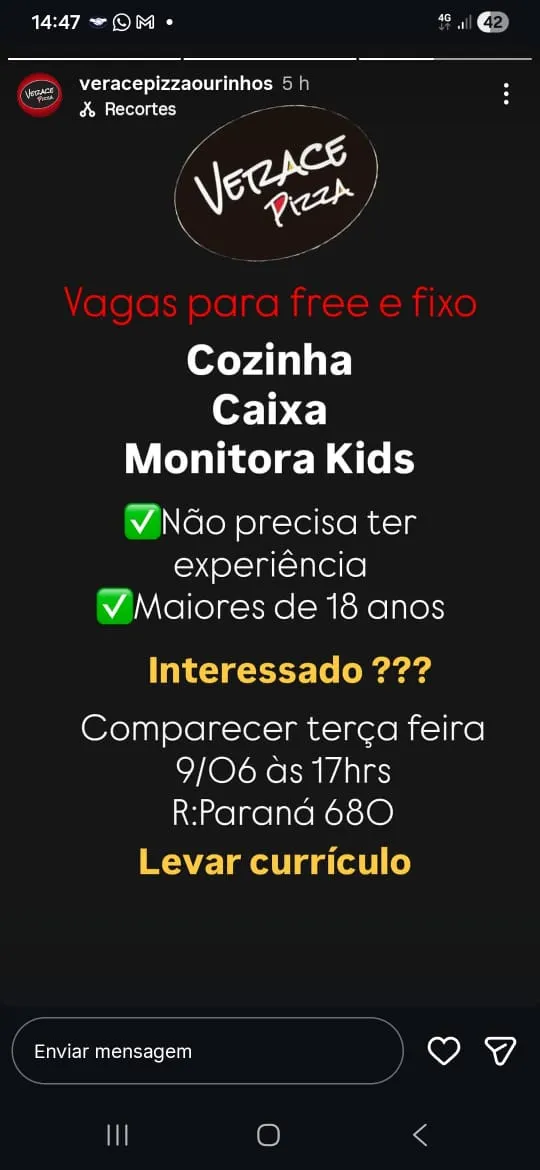 Vaga Para Cozinha, Monitora Kids