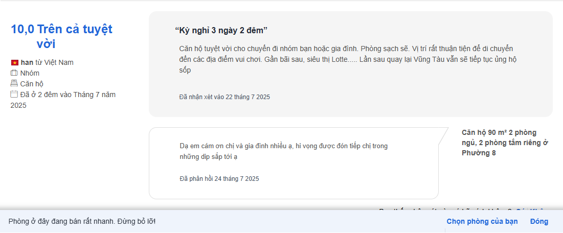 Review 10/10 của khách han trên Agoda Review Agoda của khách han